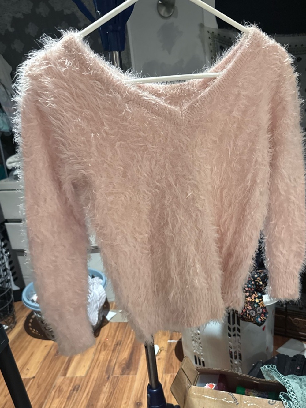 Almost Famous Fuzzy Scoop Neck Sweater in Soft Blush